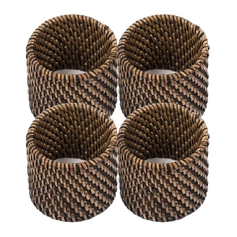 Portatovaglioli Rattan 4,5x5 cm Marrone Scuro 4 Pz. - Tirolix