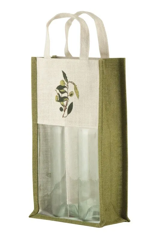 Portabottiglie in Juta Con Stampa 35x20x10 cm Bianco/Verde