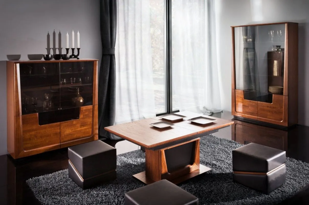 Wohnzimmer Komplett - Set J Lopar, 3-teilig, teilmassiv, Farbe: Nuss / Schwarz