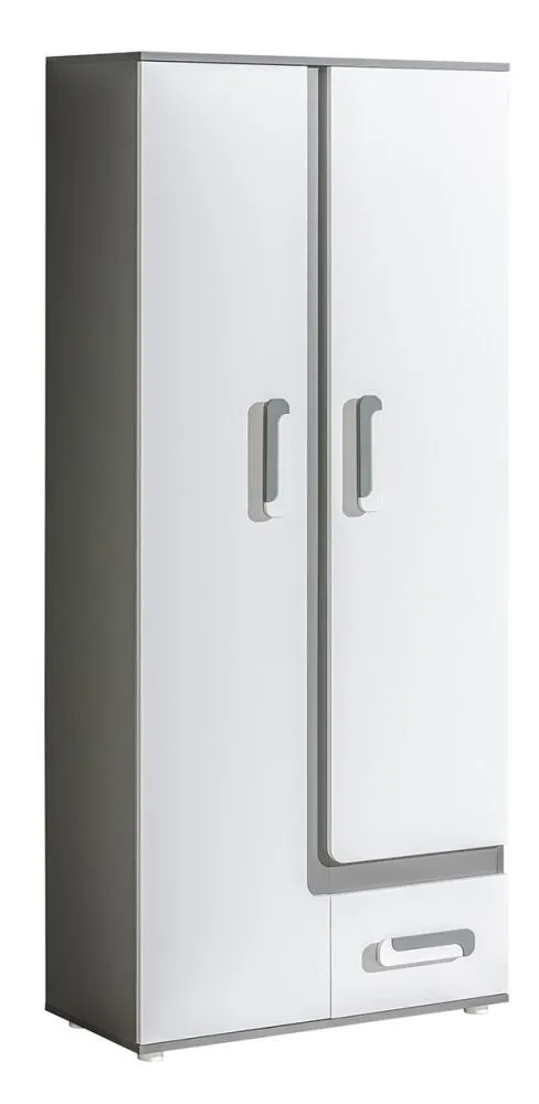 Jugendzimmer - Drehtürenschrank / Kleiderschrank Oskar 03, Farbe: Anthrazit / Weiß - 192 x 85 x 40 cm (H x B x T)