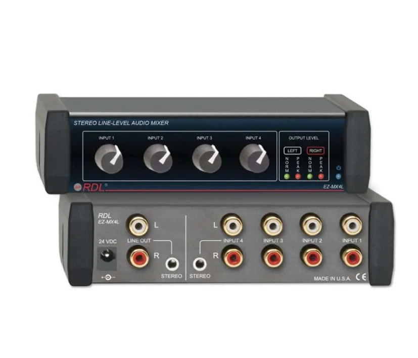 Cinchsplitter Vorverstärker Cinchverteiler 4xStereo-Eingang auf 1x Stereo-Ausgang mit Regler und VU-Meter