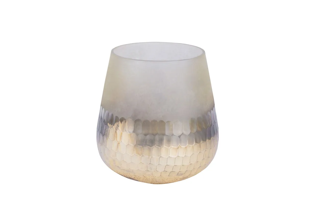 Glas Windlicht Wabenmuster Grau