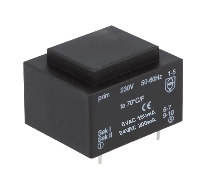 24V+6V Trafo 24VAC 200mA  6VAC 160mA Platinentrafo 5,8VA mit Lötstifte