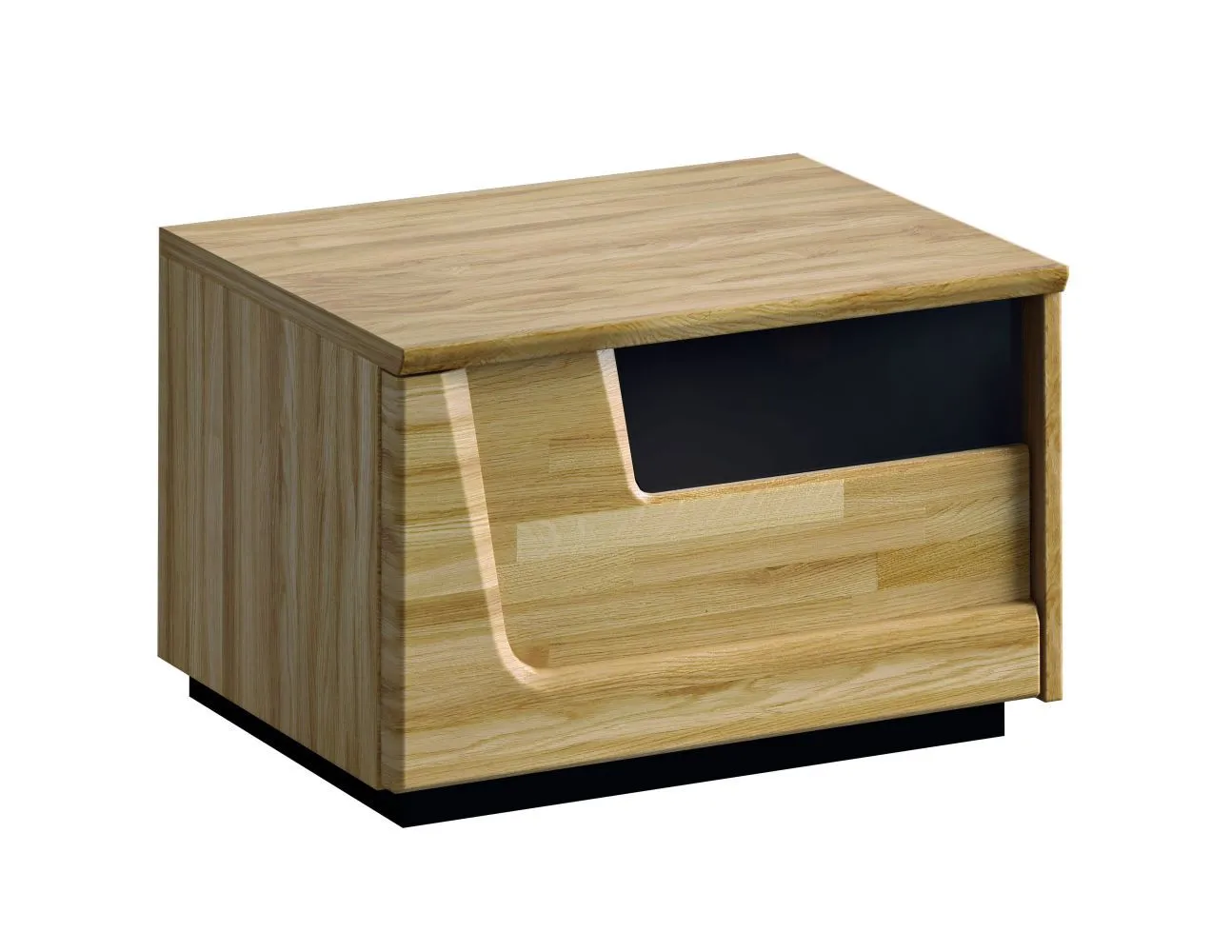 Nachtkästchen "Topusko" 44, Farbe: Eiche / Schwarz, teilmassiv, Türanschlag Links - Abmessungen: 41 x 63 x 48 cm (H x B x T)