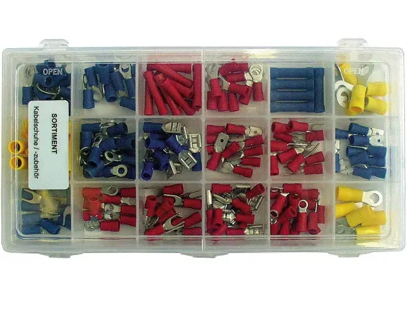 165-teilige Flachsteckhülse Kabelschuh Ringschuh Sortiment mit Klarsichtbox