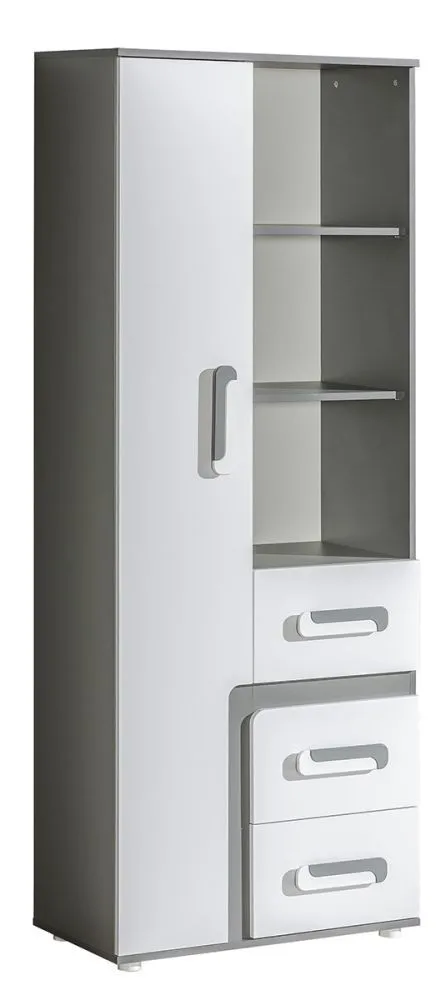 Jugendzimmer - Schrank Oskar 04, Farbe: Anthrazit / Weiß - 192 x 75 x 40 cm (H x B x T)