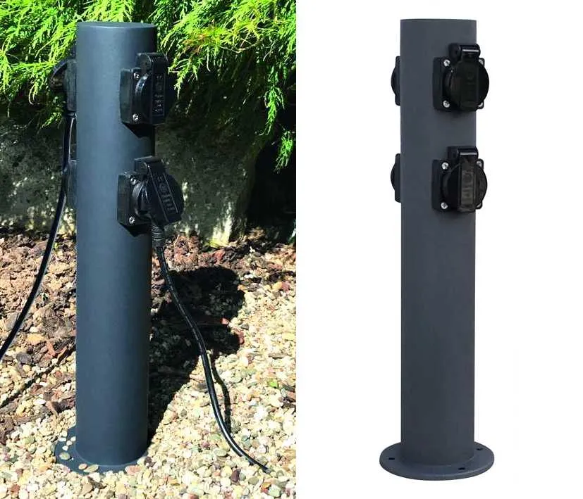 4-fach Steckdose Gartensteckdose Edelstahl Anthrazit 220V Energieverteiler 45cm mit Klappdeckel