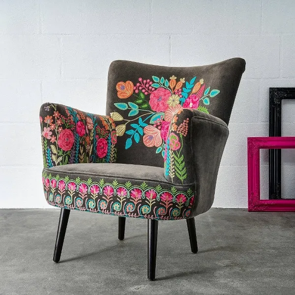 Sessel Lotte, handbestickt, 77x76x83 Bezug 100% Baumwolle; Gestell Mangoholz