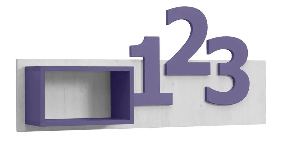 Kinderzimmer - Hängeregal / Wandregal Luis 02, Farbe: Eiche Weiß / Lila - 54 x 120 x 22 cm (H x B x T)