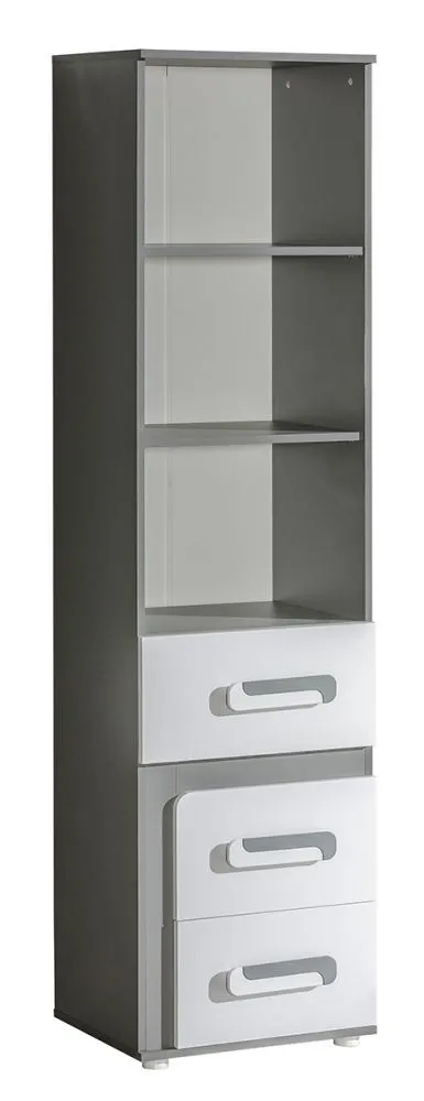 Jugendzimmer - Regal Oskar 05, Farbe: Anthrazit / Weiß - 192 x 50 x 40 cm (H x B x T)