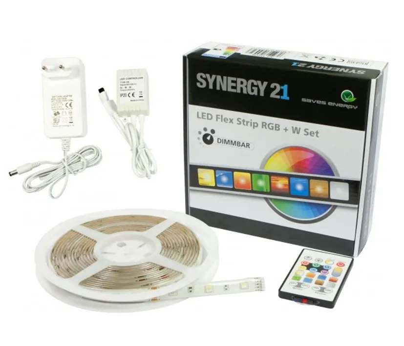 5m LED Stripe RGB-W IP65 mit Kontroller Fernbedienung und 220V-Netzteil