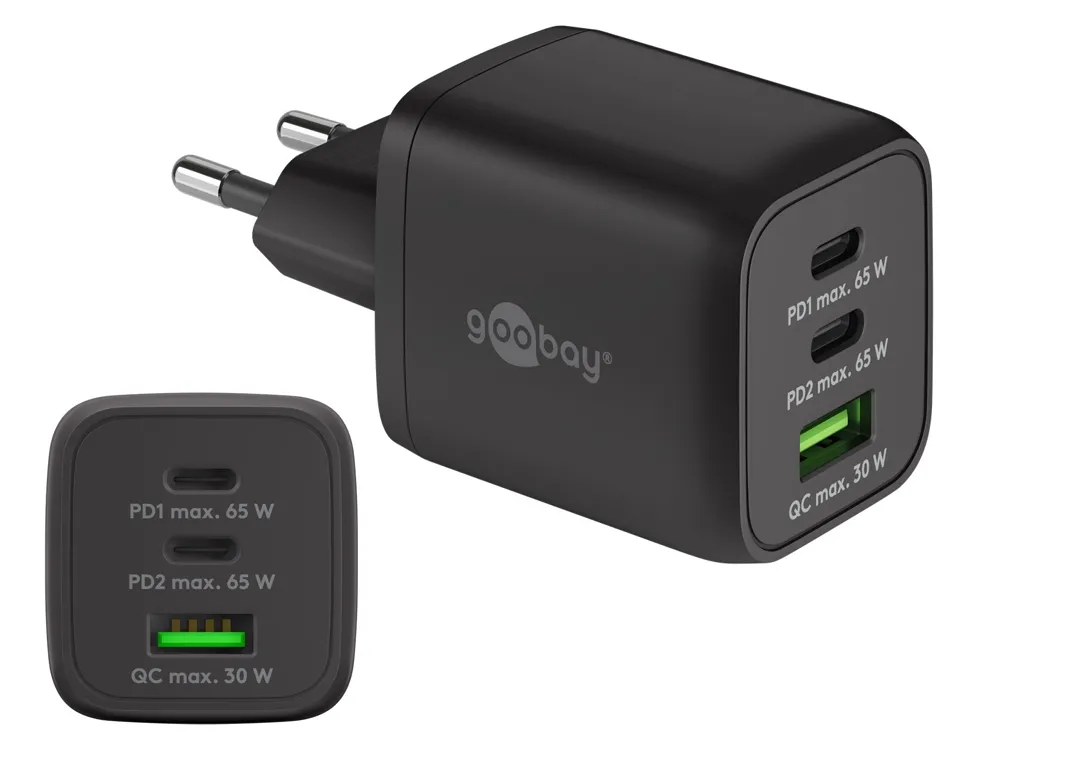 USB-C Ladegerät Schnellladegerät 65W Ladegerät mit USB-C und USB-A TRIO