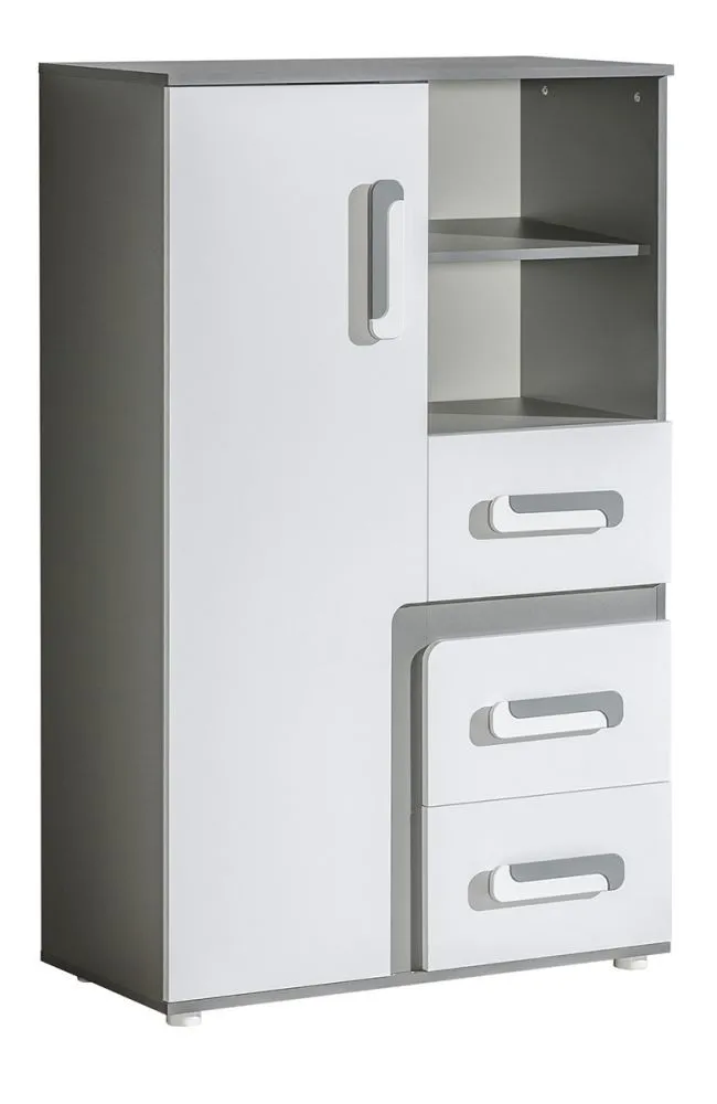 Jugendzimmer - Kommode Oskar 06, Farbe: Anthrazit / Weiß - 136 x 85 x 40 cm (H x B x T)