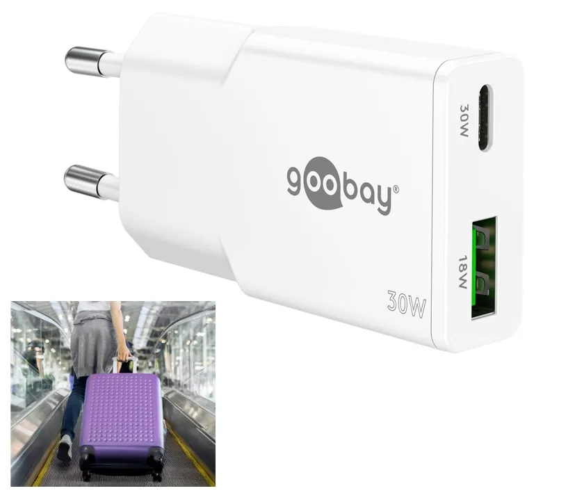 USB-C Schnellladegerät 30W Ladegerät mit USB-A und USB-C Port PD