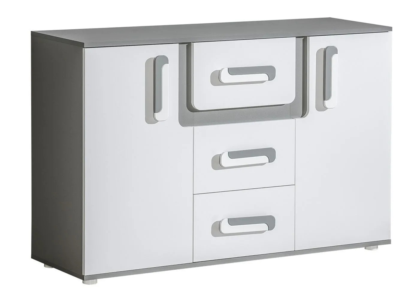 Jugendzimmer - Kommode Oskar 07, Farbe: Anthrazit / Weiß - 84 x 128 x 40 cm (H x B x T)