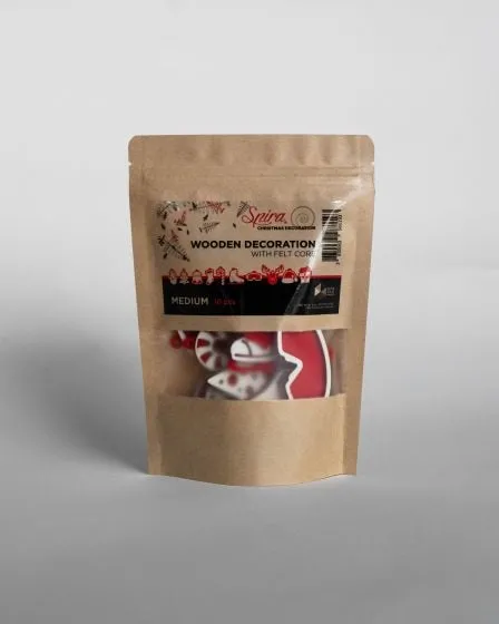 3D-Weihnachtsdekoration aus Holz mit rotem Filzkern – medium