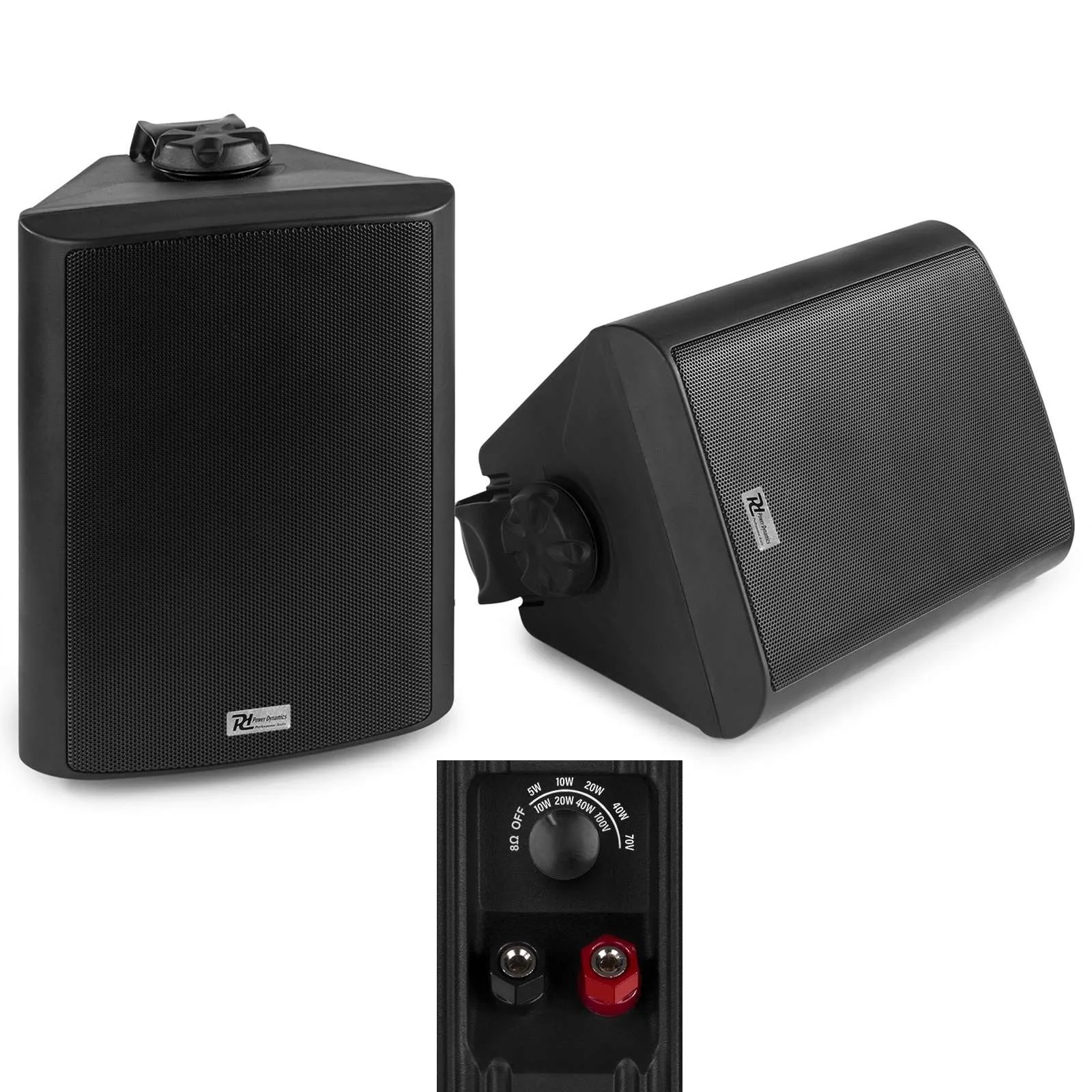 Wandlautsprecher 2x150W 2wege Black Montagebügel 8-ohm oder 100V Leistungsteller IPX5