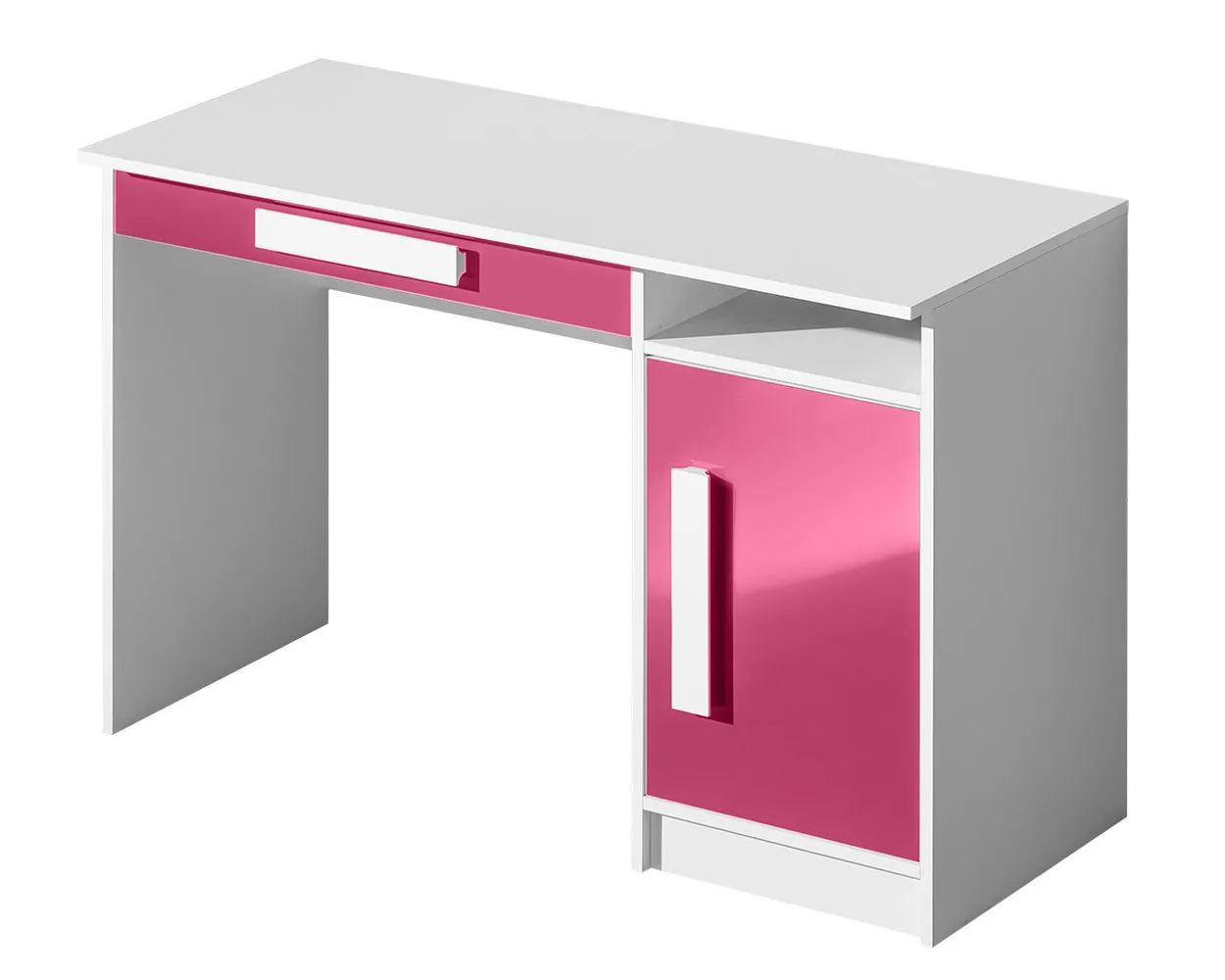 Kinderzimmer - Schreibtisch Walter 09, Farbe: Weiß / Rosa Hochglanz - 80 x 120 x 50 cm (H x B x T)