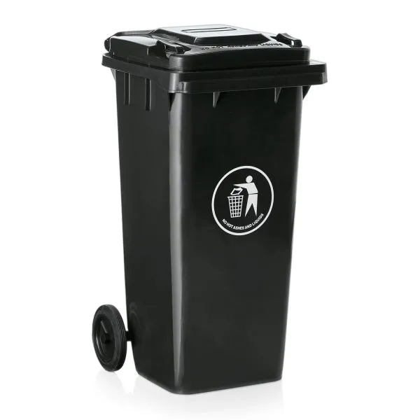 WAS Abfalltonne mit zwei Rollen, 120 ltr., grau, HDPE