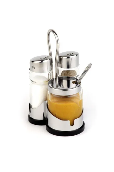 APS 3-tlg. Menage -ECONOMIC- 8 x 8 cm, H: 12 cm , Edelstahl, Glas, ABS