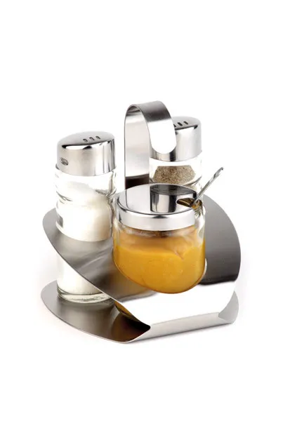 APS 3-tlg. Menage -Pro- 10 x 10 cm, H: 11,5 cm , Edelstahl matt / Glas