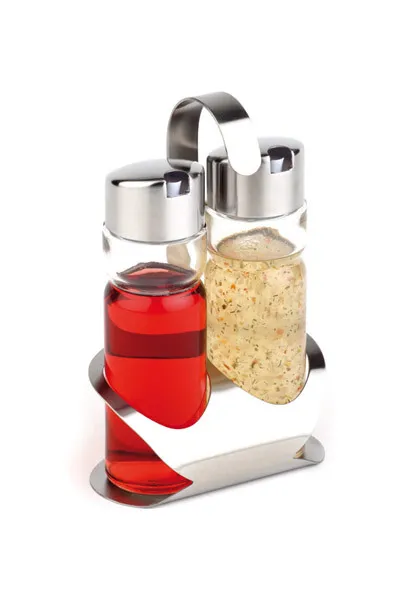 APS Essig-/Öl-Menage -Pro- 12 x 8 cm, H: 19 cm , Edelstahl matt, Glas, PP