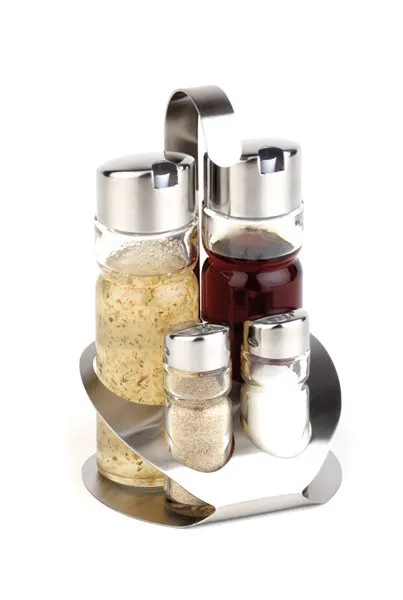 APS 4-tlg. Menage -Pro- 12,5 x 11 cm, H: 19 cm , Edelstahl mattiert, Glas, PP