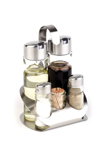 APS 5-tlg. Menage -Pro- 13 x 11 cm, H: 19 cm , Edelstahl mattiert, Glas, PP