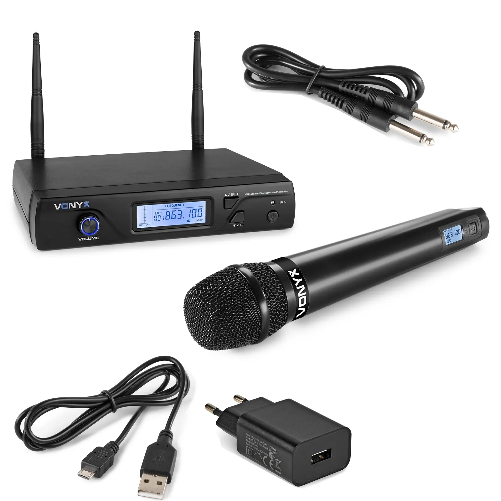 Funkmikrofon Set VHF 863Mhz 1K Empfänger mit 1x Funkmikro Netzteil Antennen VHF61