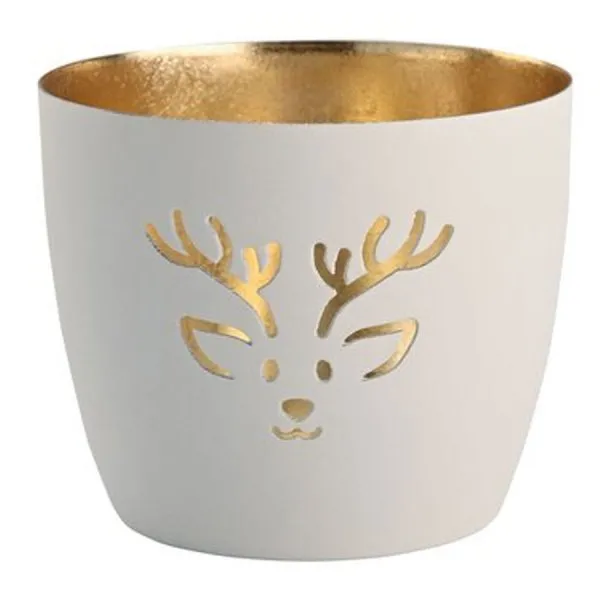 Gift Company Windlicht Madras Rentier Weiß Gold