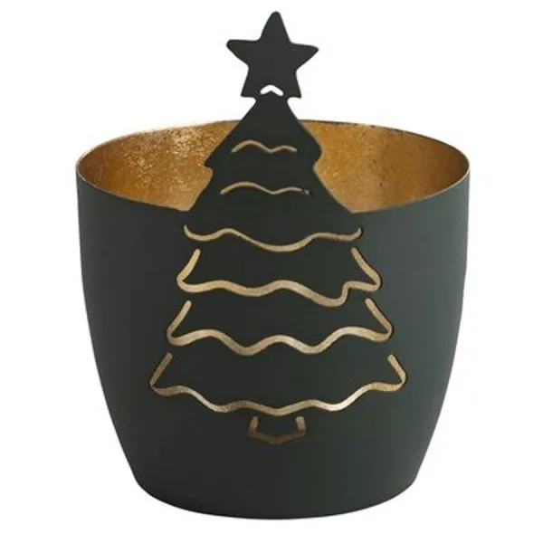Gift Company Windlicht Madras Tannenbaum Olive Gold