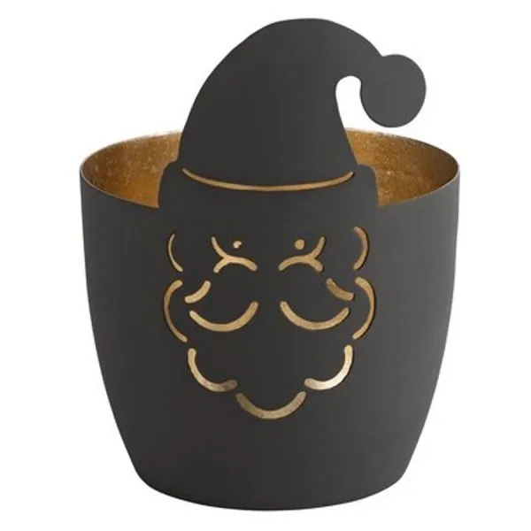 Gift Company Windlicht Madras Weihnachtsmann Dunkelgrau Gold