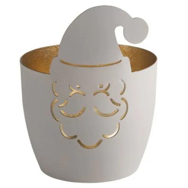 Gift Company Windlicht Madras Weihnachtsmann Weiß Gold