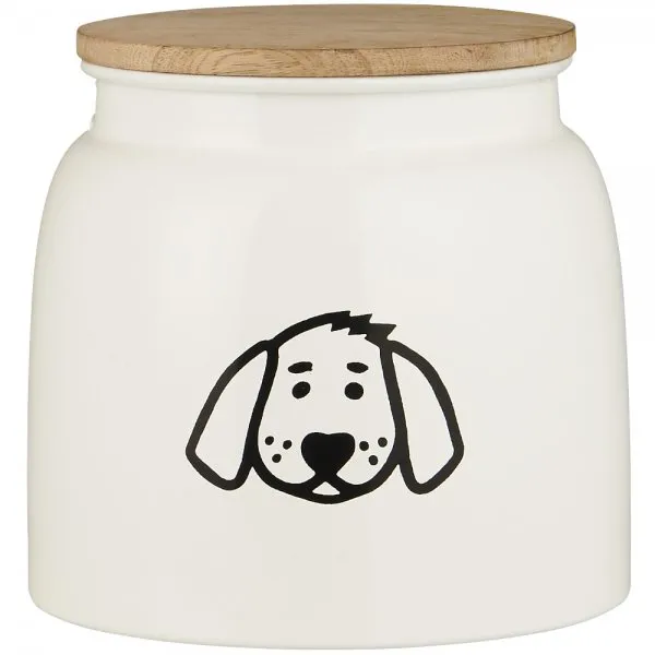 Ib Laursen Dose für Hundefutter weiß mit Hundemotiv und Holzdeckel (15,5x16cm)