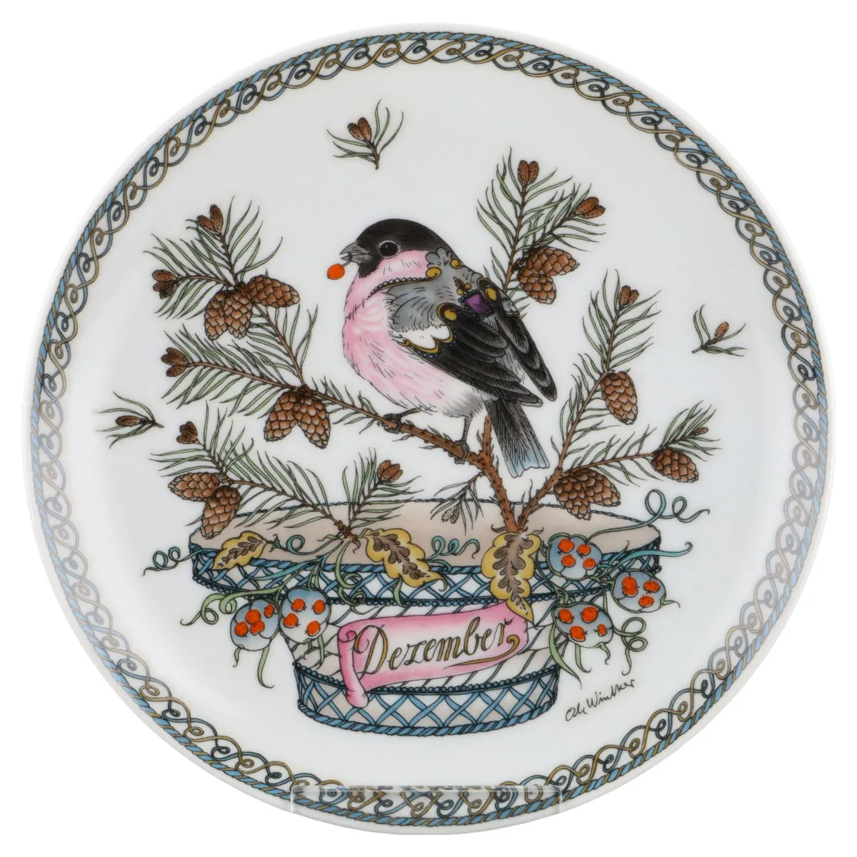 Wandteller klein - Dezember Dompfaff - Hutschenreuther Ole Winther Monatsteller