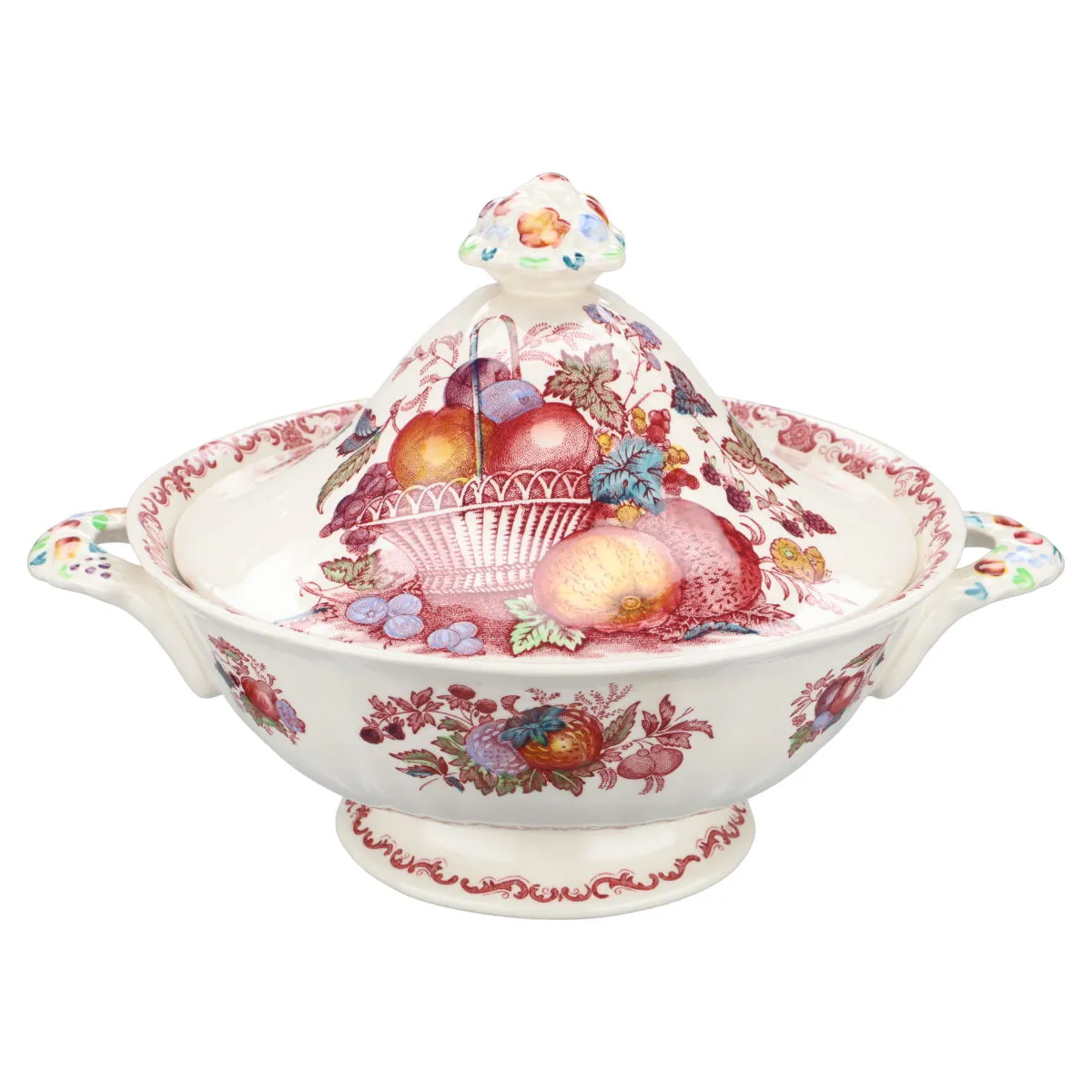 Deckelschüssel / Ragout / Terrine - Masons Fruit Basket rot