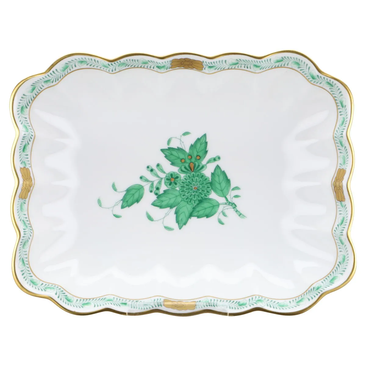 Wellenschale rechteckig Modell 7738 - Herend Ungarn Apponyi grün