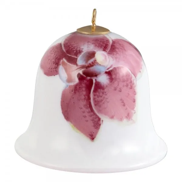 Meissen Christbaumschmuck Glocke mit Blumenmalerei Giant Bloom Orchidee