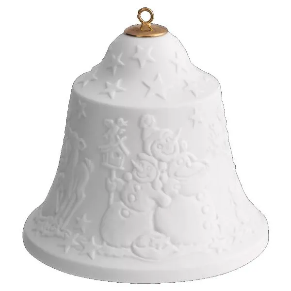 Meissen Christbaumschmuck Reliefglocke Schneemann Weiß Bisquit