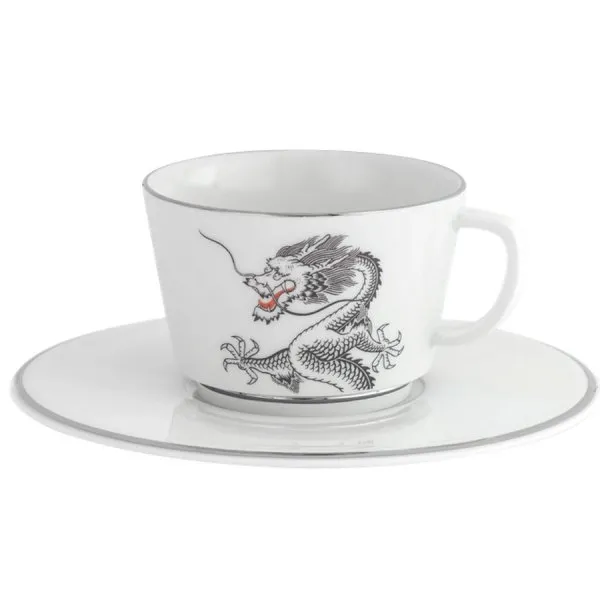 Meissen Kaffeetasse mit Untertasse Vitruv Glücksdrache Platinum (2-teilig)