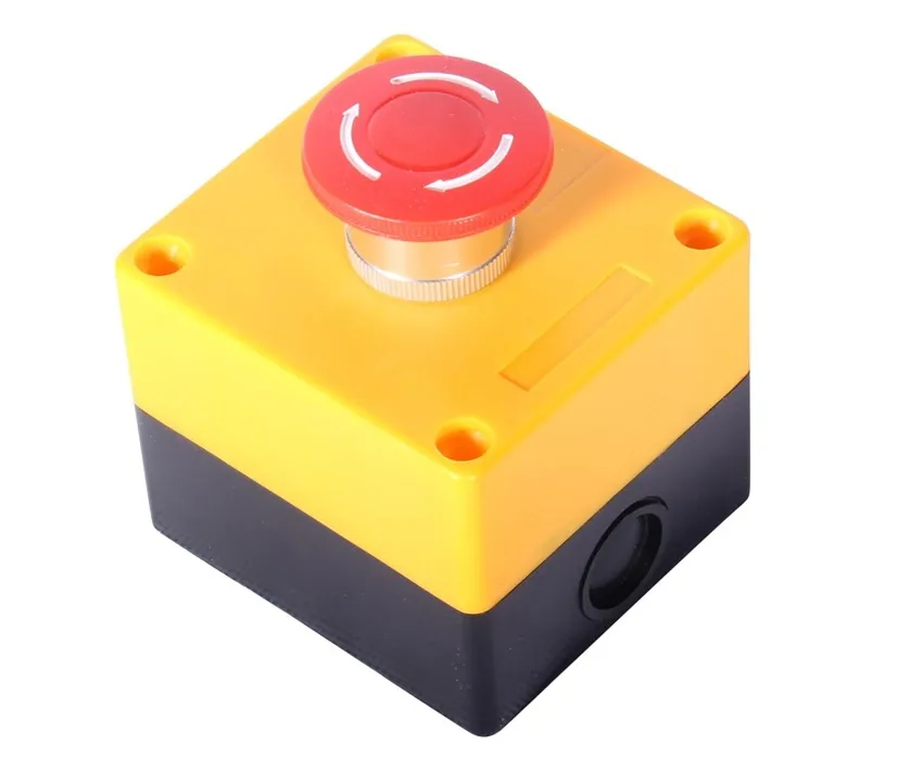 Not-Aus Schalter Aufputz Gelb-Rot mit Schraubkontakten 78x72x90mm