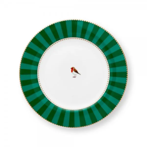 Pip Studio Dessertteller Love Birds Stripes Emerald Grün (17cm)