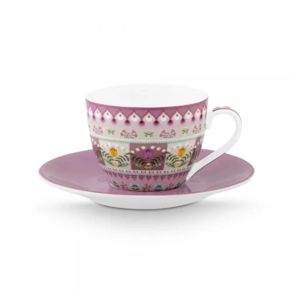 Pip Studio Espressotasse mit Untertasse Lily & Lotus Lila (120ml) (2-teilig)