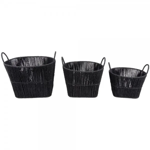 Present Time Korb-Set Store Paper Rope Black (3-teilig)