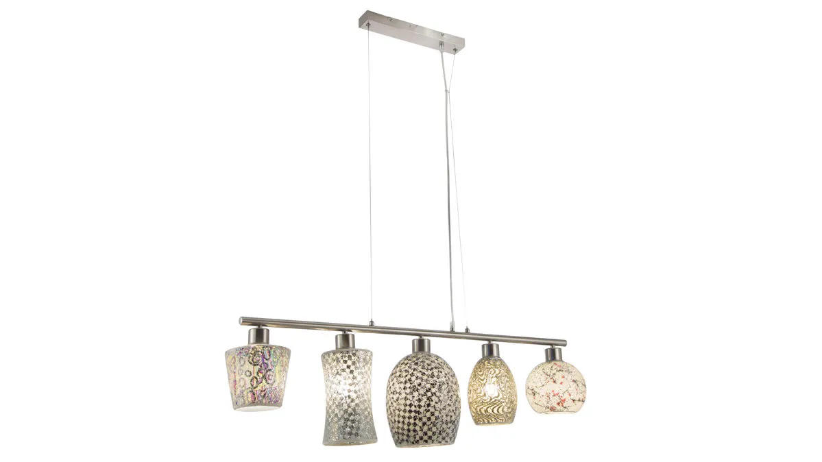 GLOBO Hängelampe Arezzo, mehrfarbiges Glas & Nickel - Länge ca. 90 cm