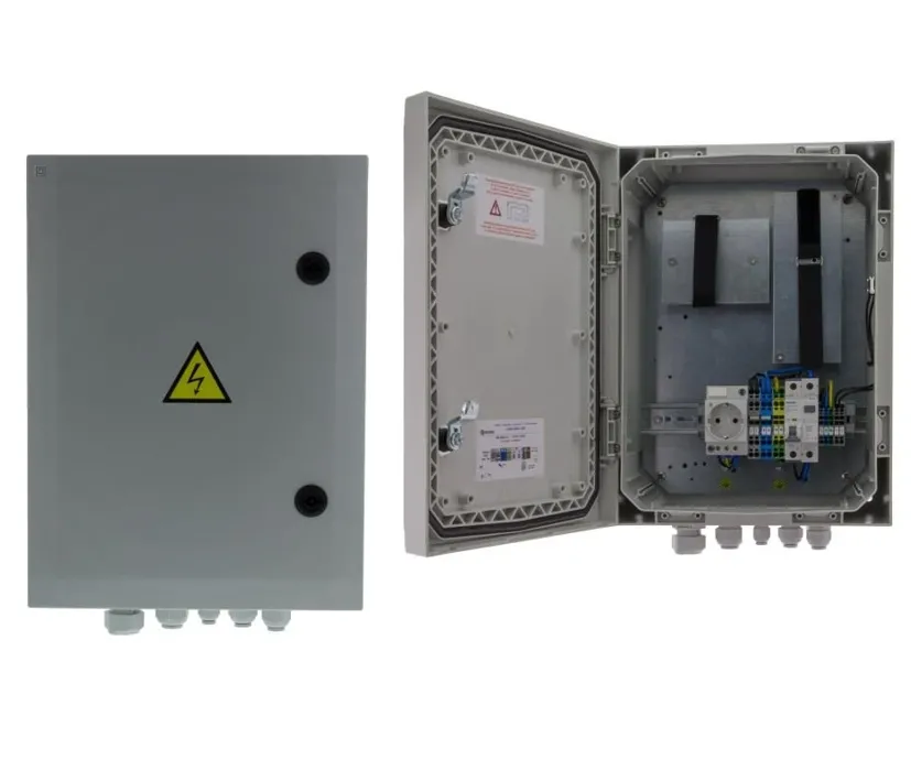 Schaltschrank 400x300x150mm IK10 IP66 Outdoor tauglich mit Steckdose FI Heizung Montageplatte