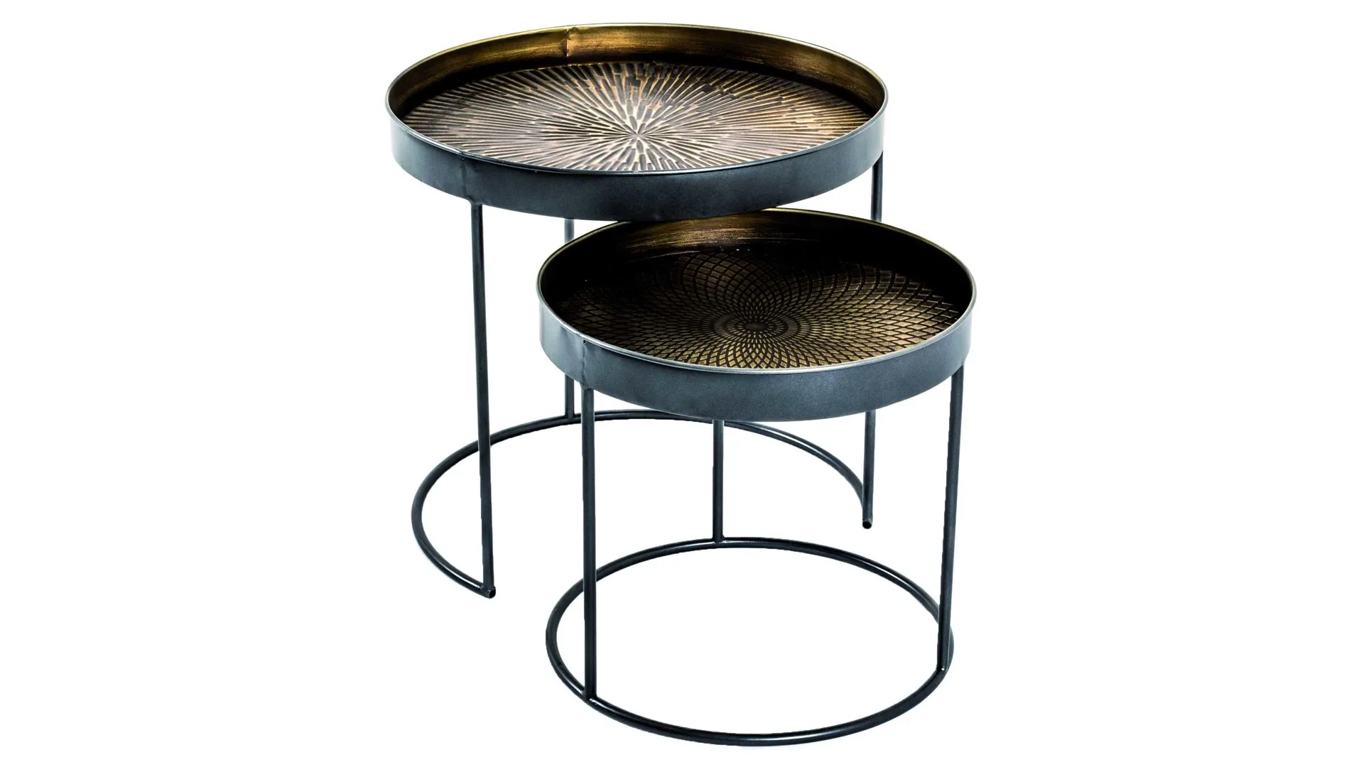 Beistelltisch-Set, schwarz kupferfarbenes Metall - zweiteilig