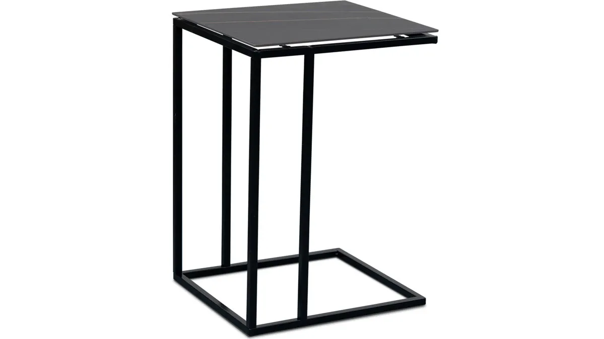 Beistelltisch Jon, Grau marmorierter Stein & Schwarz – ca. 38 x 43 cm