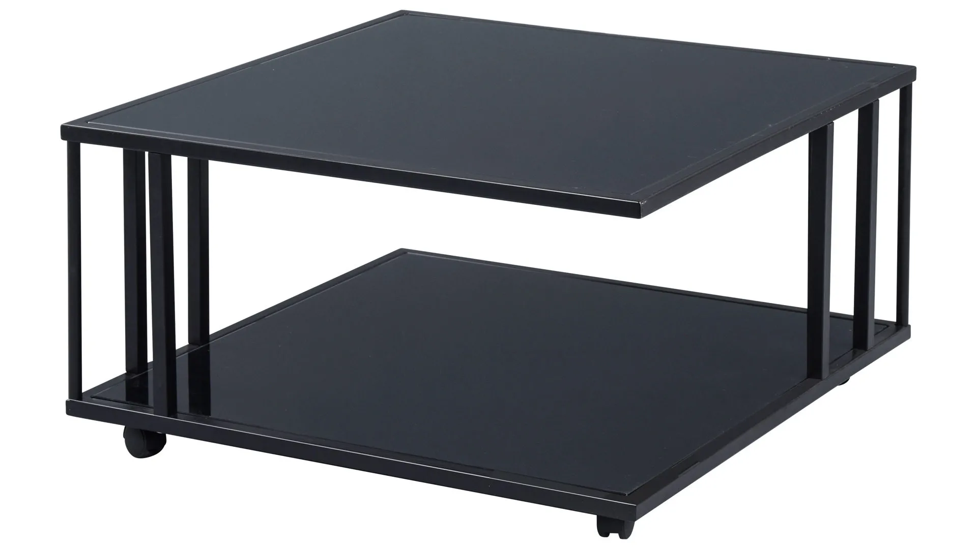 Couchtisch Paris 2, schwarzes Glas & schwarzes Metall - ca. 75 x 75 cm