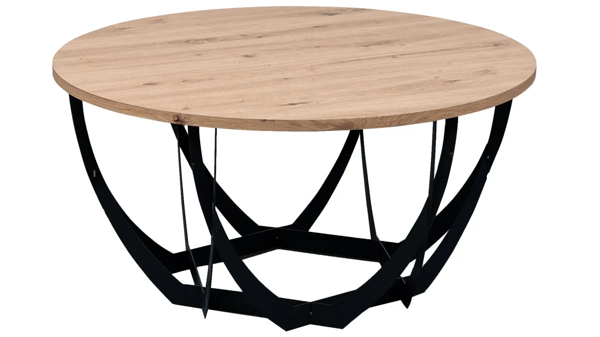 Couchtisch Mella 2, Artisaneiche & Schwarz - Durchmesser ca. 80 cm